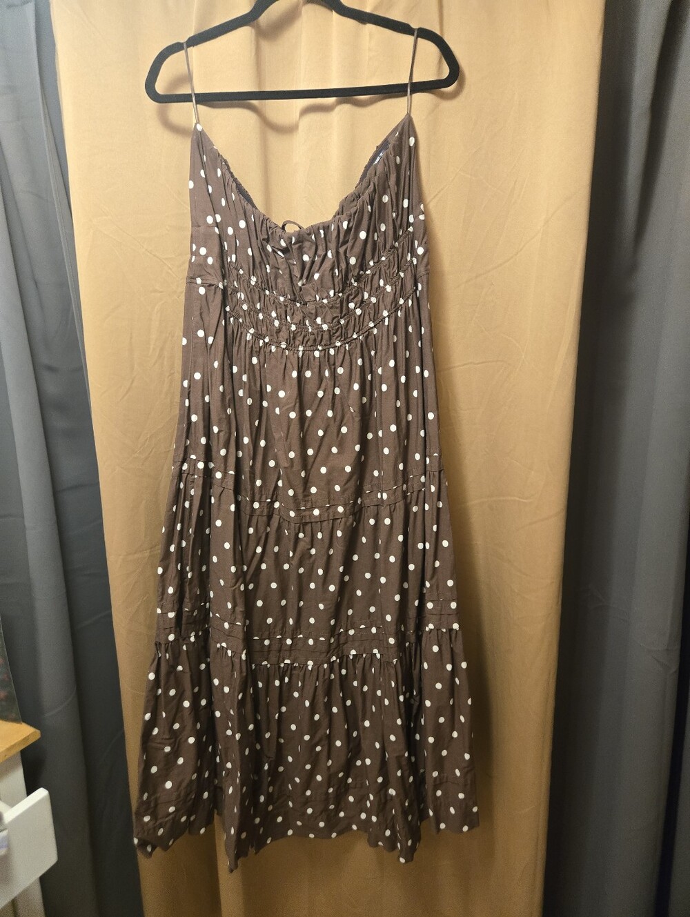 Anthropologie Somerset Strapless Brown Polka Dot Maxi Dress 2x - Picture 5 of 5